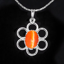 Load image into Gallery viewer, Fiber Optic Stone Flower Necklace, 10x14 mm Orange