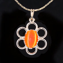 Load image into Gallery viewer, Fiber Optic Stone Flower Necklace, 10x14 mm Orange