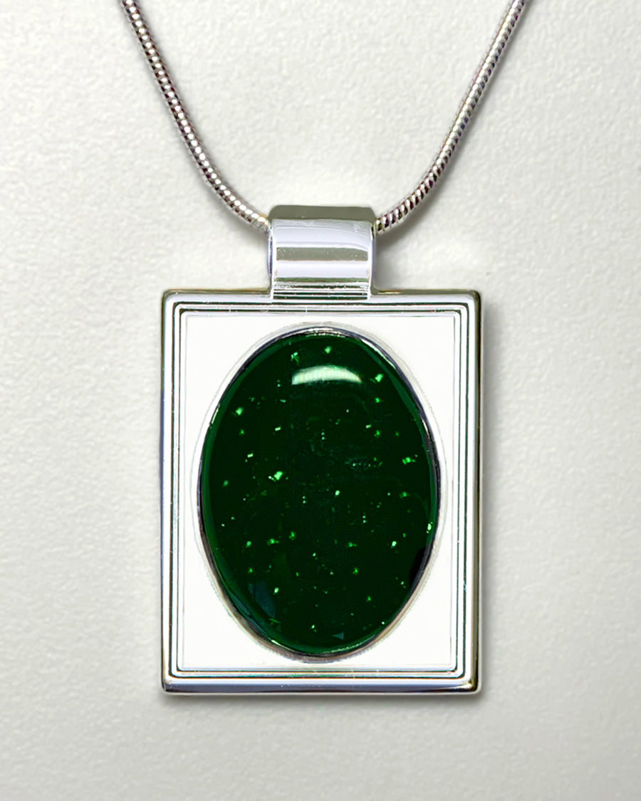 Green Goldstone Necklace, Silver- or Gold-Plated