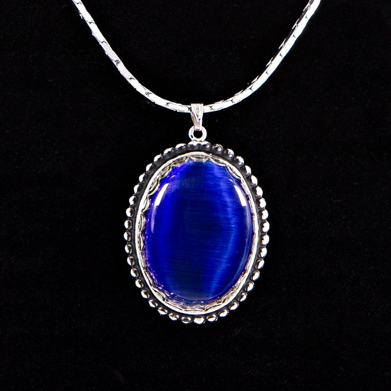 Fiber Eye Necklace, Cobalt Blue