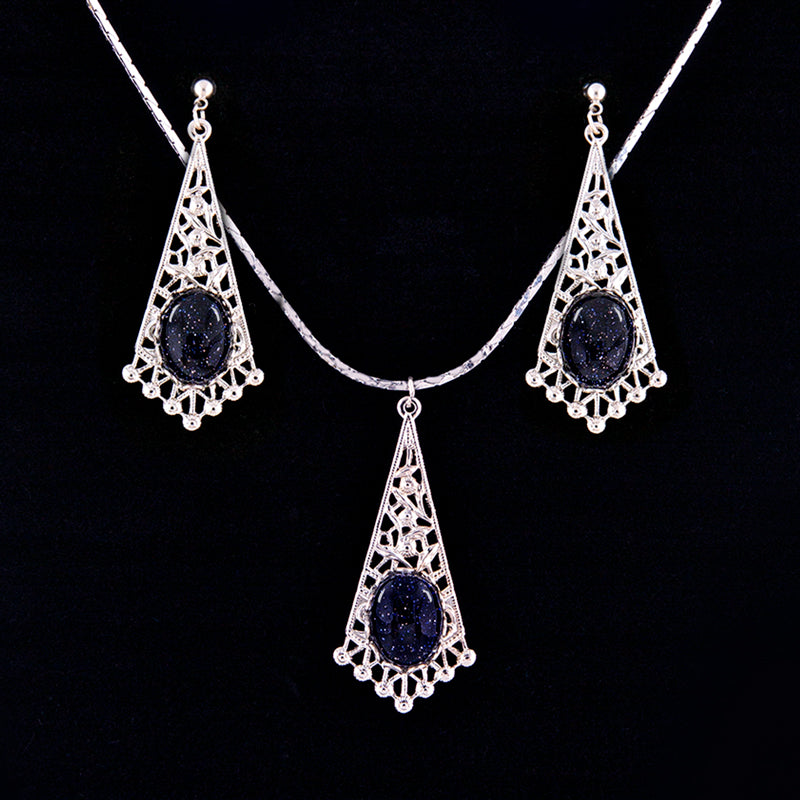 Blue Goldstone Necklace and Earrings Set